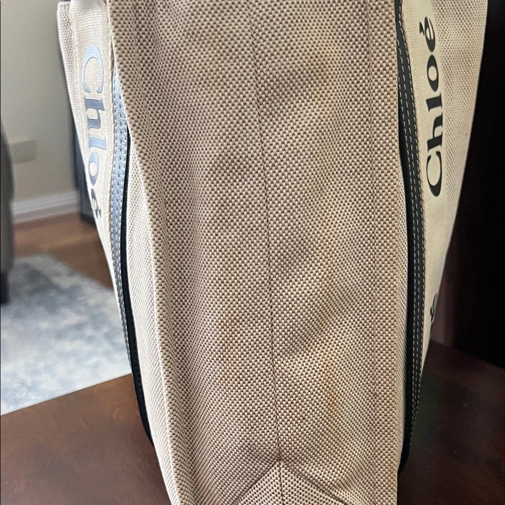 Authentic CHLOÉ Beige and Navy/black Leather Trim Canvas Tote Bag - Picture 13 of 17